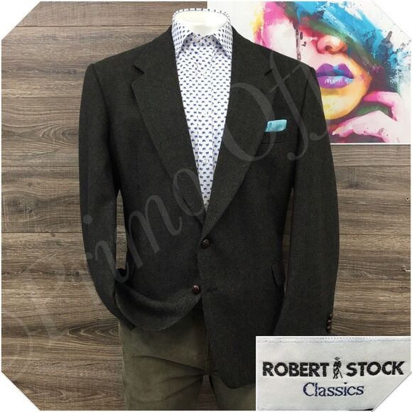 VINTAGE ROBERT STOCK Mens‎ Tweed Blazer Sport Coat Casual Jacket Size 46R Suit